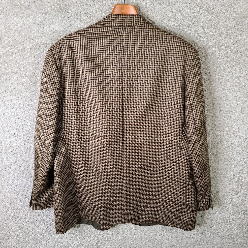 Vintage Ralph Lauren Jacket Mens 46R Brown Houndstooth Blazer Wool 2 Button Coat